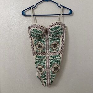 Tory Burch Green and Cream Floral Swimsuit